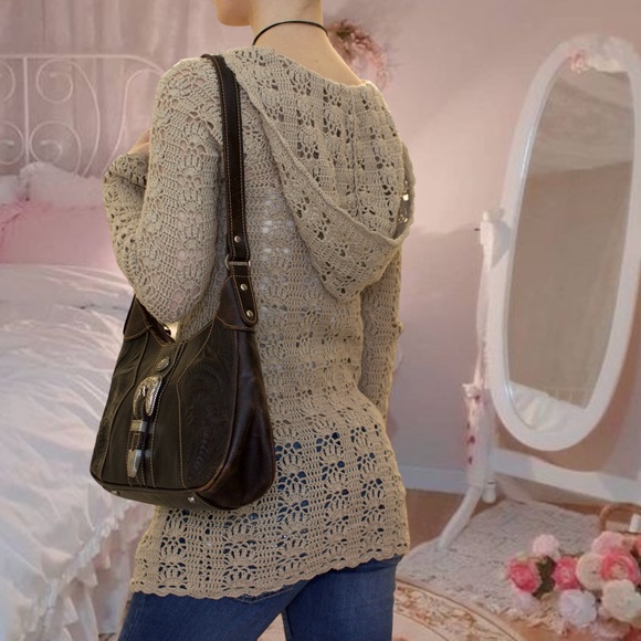 Vintage y2k boho crochet hooded cardigan - Picture 14 of 16